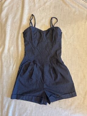 Dynamite Chambray Romper XS Blue Denim Look Smocked Back Romper